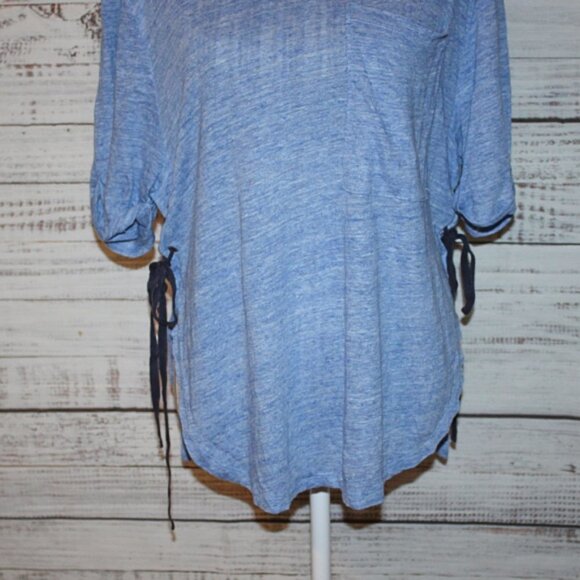 Derek Lam 10C Blue Linen Short Sleeve Shirt Tie Details Size Small - Picture 2 of 5